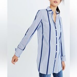 Madewell Blue Striped Button-Down Tunic Shirt small